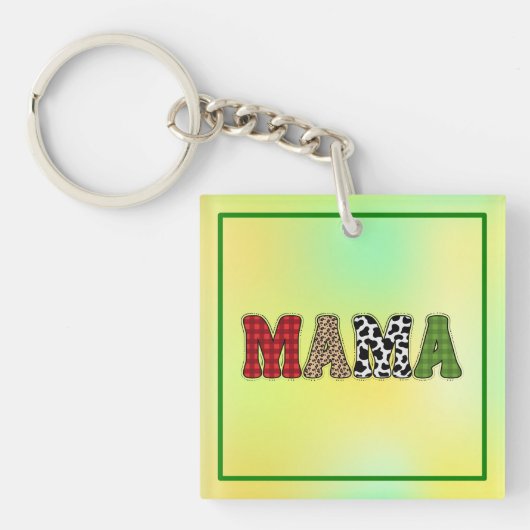 Mama Kerstmis geruite patroonontwerp Sleutelhanger (Voorkant)