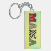 Mama Kerstmis geruite patroonontwerp Sleutelhanger (Voorkant Links)