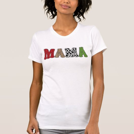 Mama Kerstmis geruite patroonontwerp T-shirt (Voorkant)