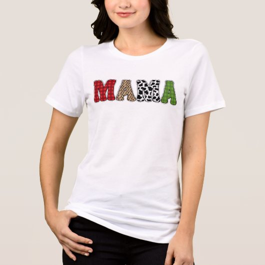 Mama Kerstmis geruite patroonontwerp Tri-Blend Shirt (Voorkant)