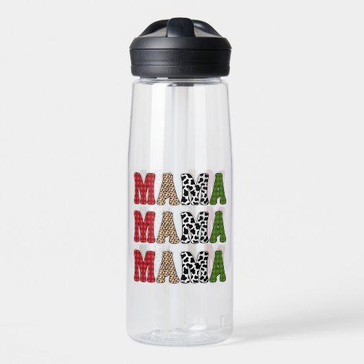 Mama Kerstmis geruite patroonontwerp Waterfles (Voorkant)