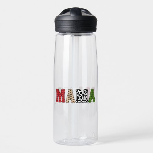 Mama Kerstmis geruite patroonontwerp Waterfles (Voorkant)