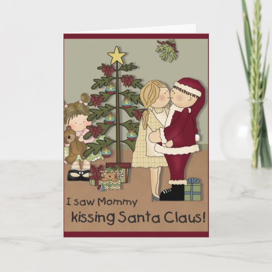 Mama Kissing Santa Christmas Kaart (Voorkant)