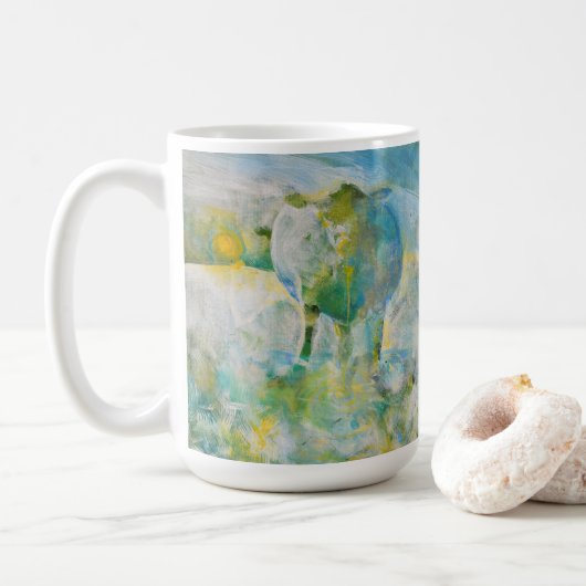 Mama Koe Country Boerderij Art Blue Green Large Koffiemok (Met donut)