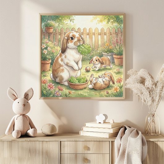 Mama Konijn en Baby's Slaapkamer Poster