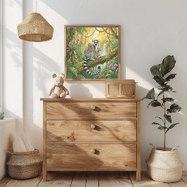 Mama Lemur en Baby's Verzorgingsplaats Poster