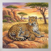 Mama Leopard and Cubs Nursery Poster (Voorkant)