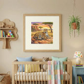 Mama Leopard and Cubs Nursery Poster