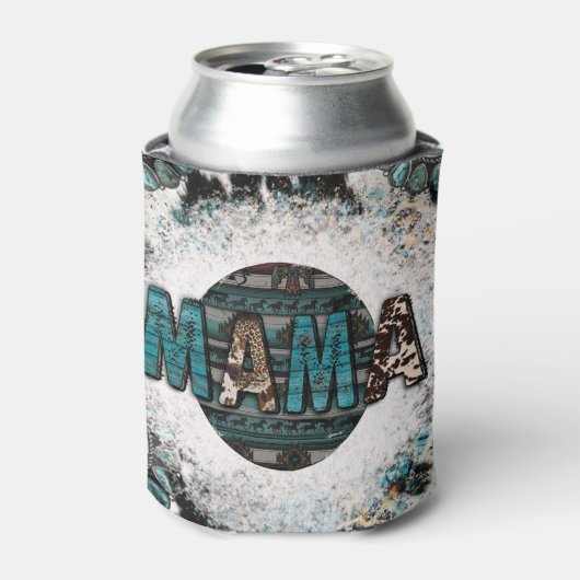 Mama Leopard Koe Turquoise sublimation Blikjeskoeler (Blikje Voorkant)