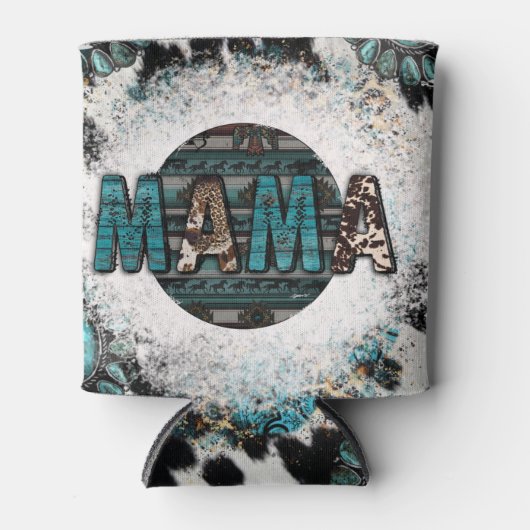 Mama Leopard Koe Turquoise sublimation Blikjeskoeler (Voorkant)