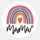 Mama Leopard Rainbow Ronde Sticker (Voorkant)