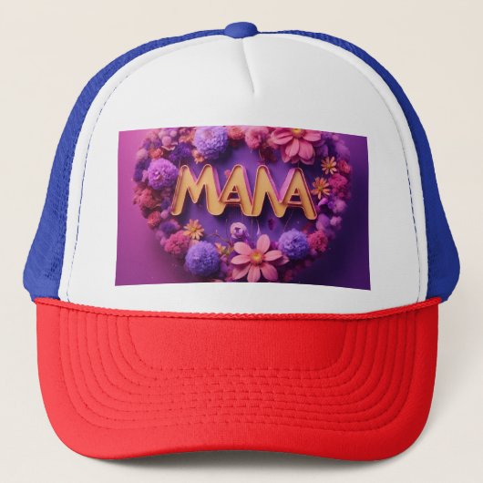 "Mama Liefde - Neon Hart met Bloemenachtergrond 3D Trucker Pet (Voorkant)