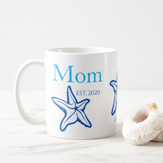 Mama Lieve Blauwe Zeester Strand Mok (Met donut)