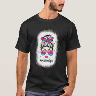 Mama Life Bleaching Ma Life Tie Dye Messy Bun T-shirt
