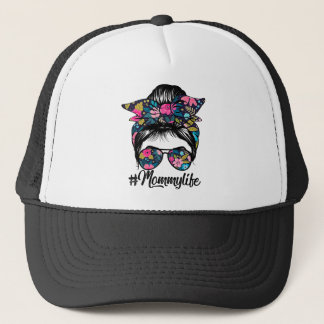 Mama Life Messy Hair Bun Floral Moeder Trucker Pet