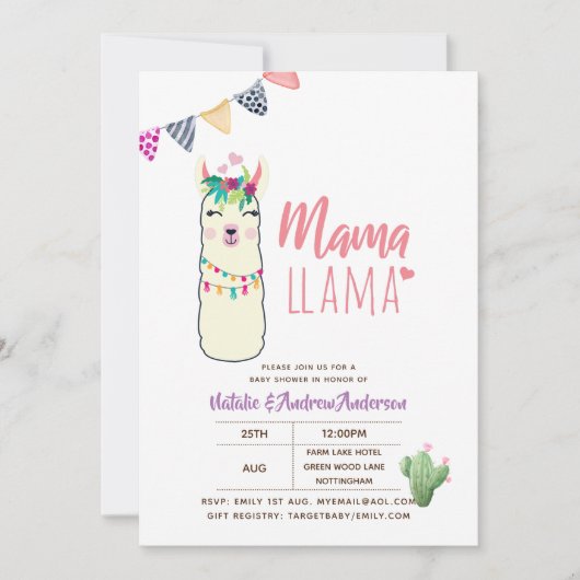 Mama Llama Baby shower Fiesta Cacti Cute Girls Kaart (Voorkant)