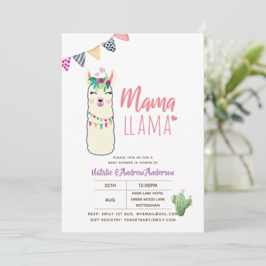 Mama Llama Baby shower Fiesta Cacti Cute Girls Kaart (Staand voorkant)