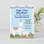 Mama Llama en Baby Blue Polka Dot Baby shower Kaart (Staand voorkant)