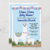 Mama Llama en Baby Blue Polka Dot Baby shower Kaart (Voorkant / Achterkant)