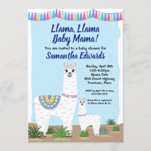 Mama Llama en Baby Blue Polka Dot Baby shower Kaart