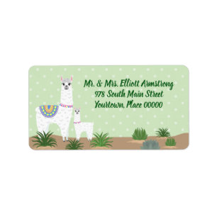 Mama Llama en Baby Green Dot Baby Return Address Etiket