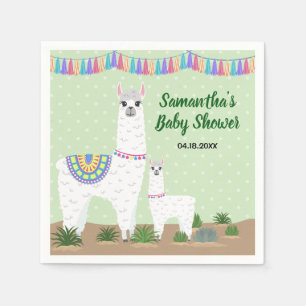 Mama Llama en Baby Green Polka Dot Baby shower Servet