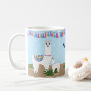 Mama Llama en Baby Llama Blue Polka Dot Koffiemok