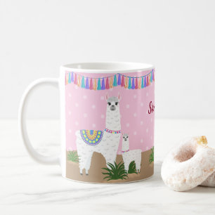 Mama Llama en Baby Llama Pink Polka Dot Koffiemok