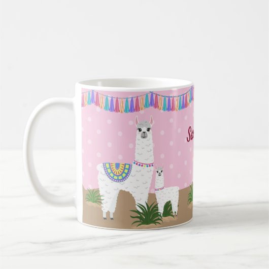 Mama Llama en Baby Llama Pink Polka Dot Koffiemok (Links)
