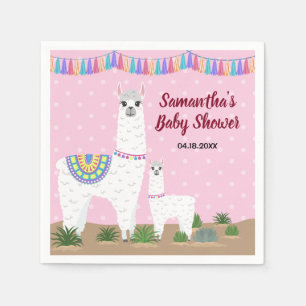 Mama Llama en Baby Pink Polka Dot Baby shower Servet