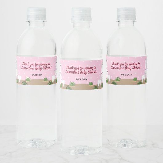 Mama Llama en Baby Pink Polka Dot Baby shower Waterfles Etiket (Flessen)