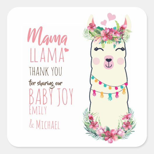Mama Llama Fiesta Baby Girl Shower Partyware Vierkante Sticker (Voorkant)
