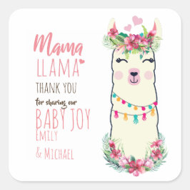 Mama Llama Fiesta Baby Girl Shower Partyware Vierkante Sticker