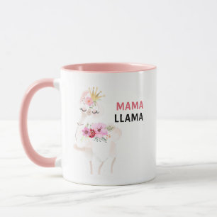 Mama Llama Funny  Floral Pink Llama Mok