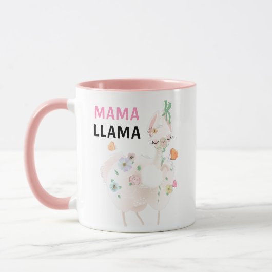 Mama Llama Funny Pink Girly Floral Llama Mok (Links)