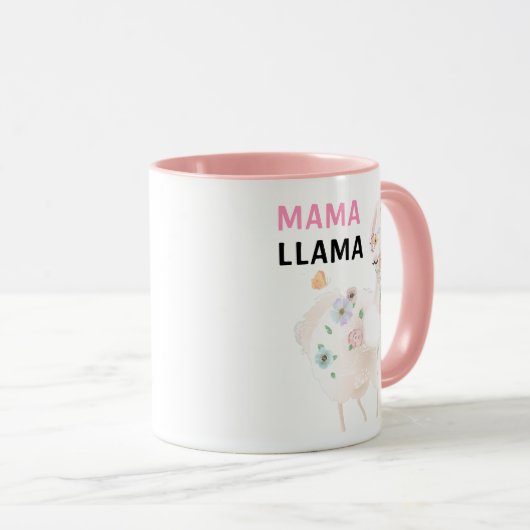 Mama Llama Funny Pink Girly Floral Llama Mok (Voorkant rechts)
