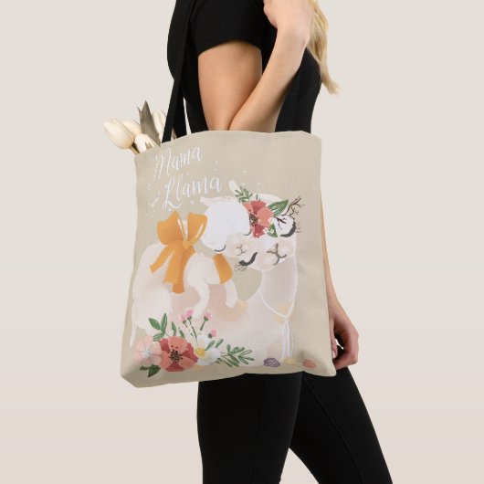 Mama Llama met baby llama & bloementas Tote Bag (Dichtbij)
