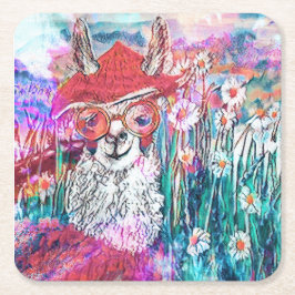 Mama Llama's Day in the Country Square Paper Coas Kartonnen Onderzetters