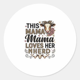 Mama Loves Her Herd Vintage Koe Mom Shirt Design_1 Ronde Sticker