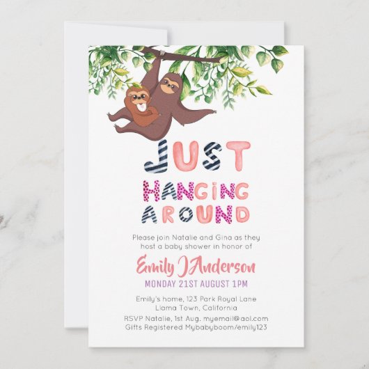 Mama luiaard hangt gewoon rond roze babymeisje kaart (Voorkant)