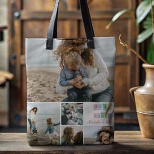 Mama maakte magische patchworkfoto tote bag