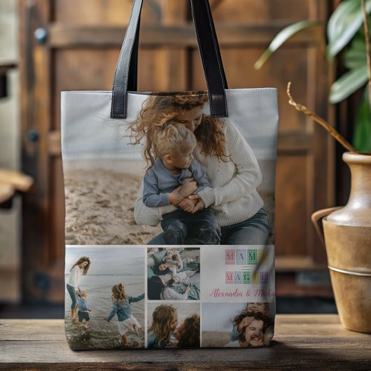 Mama maakte magische patchworkfoto tote bag