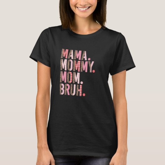 Mama mama Bruh Pink Leopard Pset Moeder Da T-shirt (Voorkant)