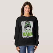 Mama Messy Bun Funny St Patrick's Day Irish Lucki Trui (Voorkant volledig)