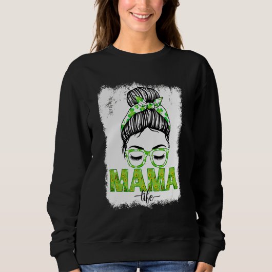 Mama Messy Bun Funny St Patrick's Day Irish Lucki Trui (Voorkant)