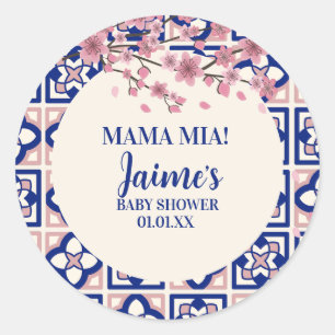 Mama Mia Baby Shower Kersenbloesem Ronde Sticker