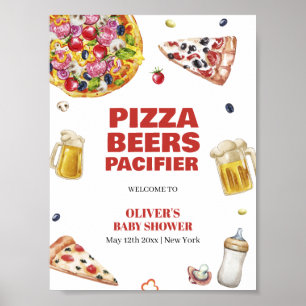 Mama Mia Pizza Beer Pacifier Baby shower Welkom Poster