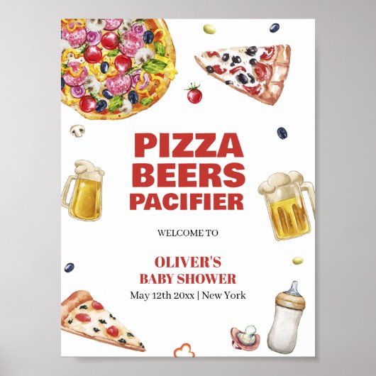 Mama Mia Pizza Beer Pacifier Baby shower Welkom Poster (Voorkant)