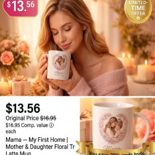 Mama — Mijn eerste thuis Moeder & dochter bloemm Grote Koffiekop