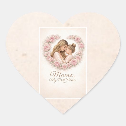 Mama — Mijn eerste thuis | Moeder & dochter bloemm Hart Sticker (Voorkant)
